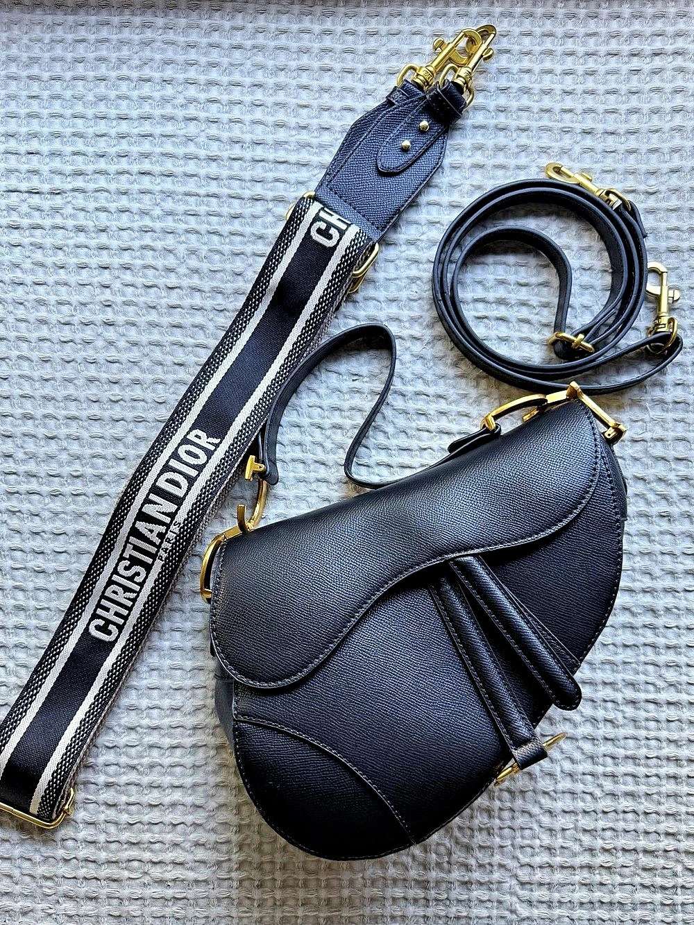 Christian Dior Medium Saddle Bag with Strap Medium Black Shoulder Bag